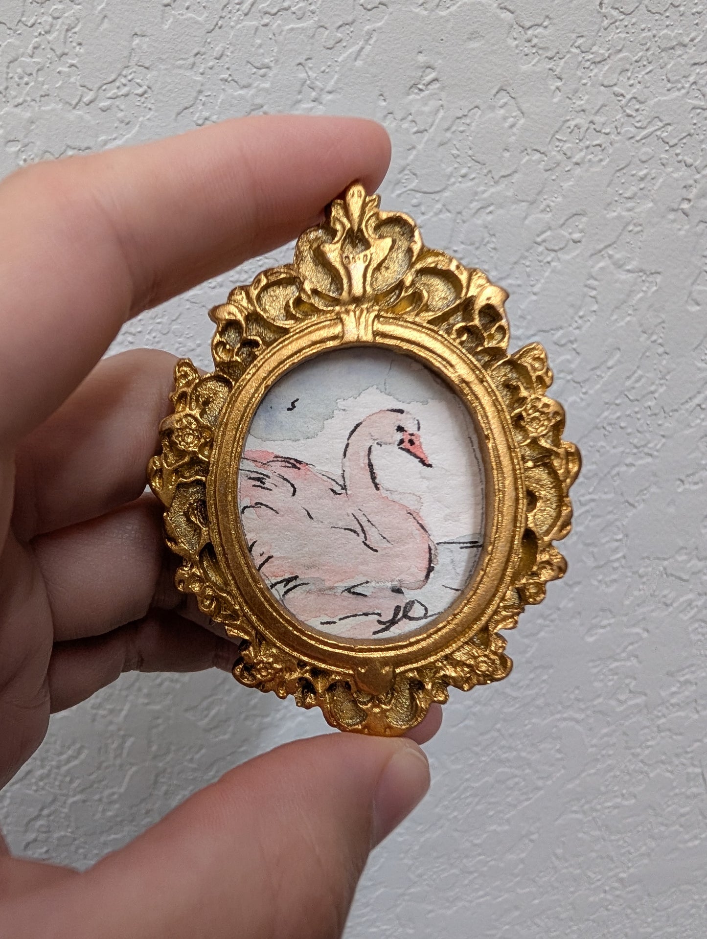 Mini Swan Painting - Original Watercolor Art by Lora Cavallin