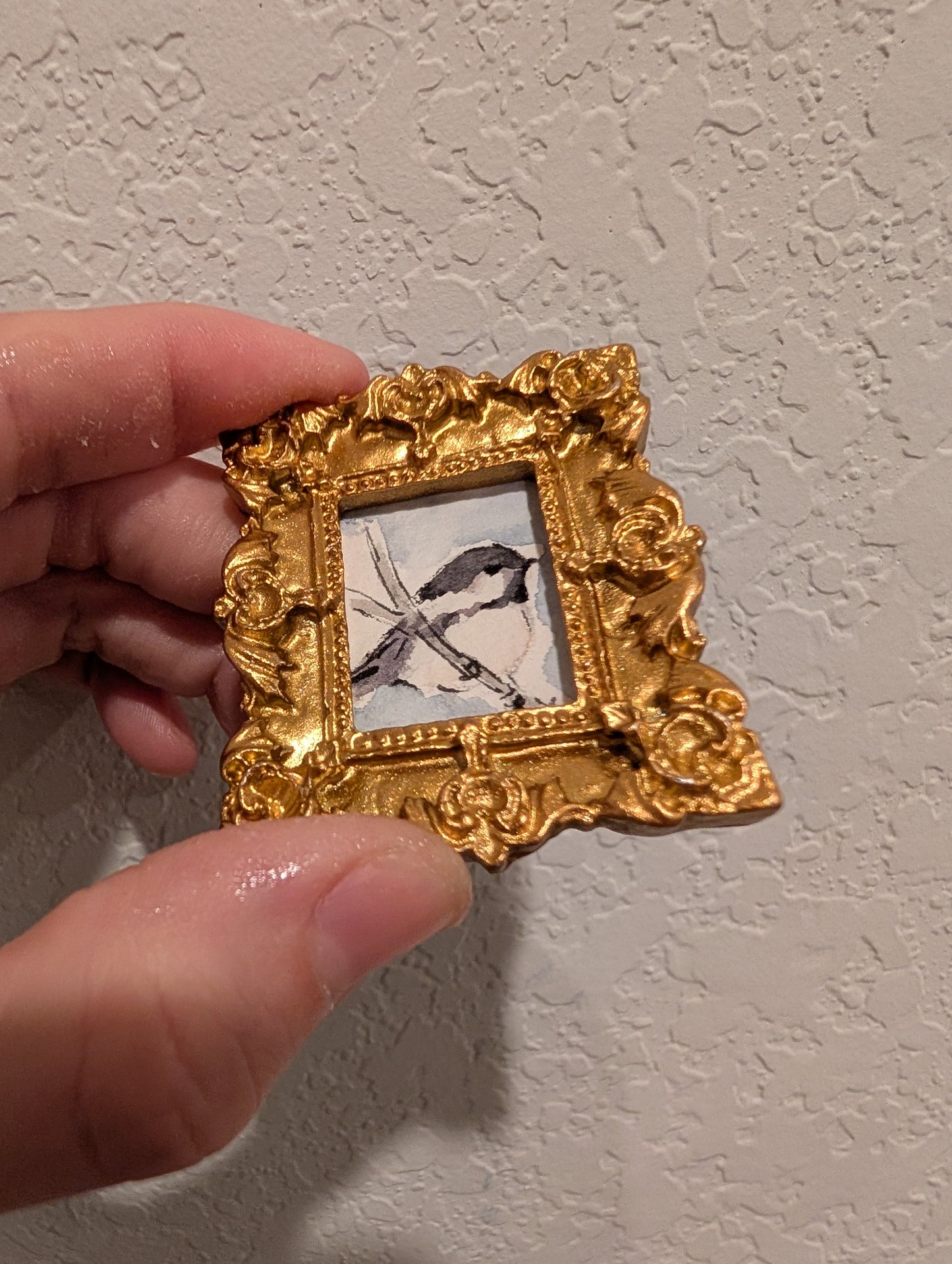 Mini Chickadee Bird Painting - Original Watercolor Art by Lora Cavallin