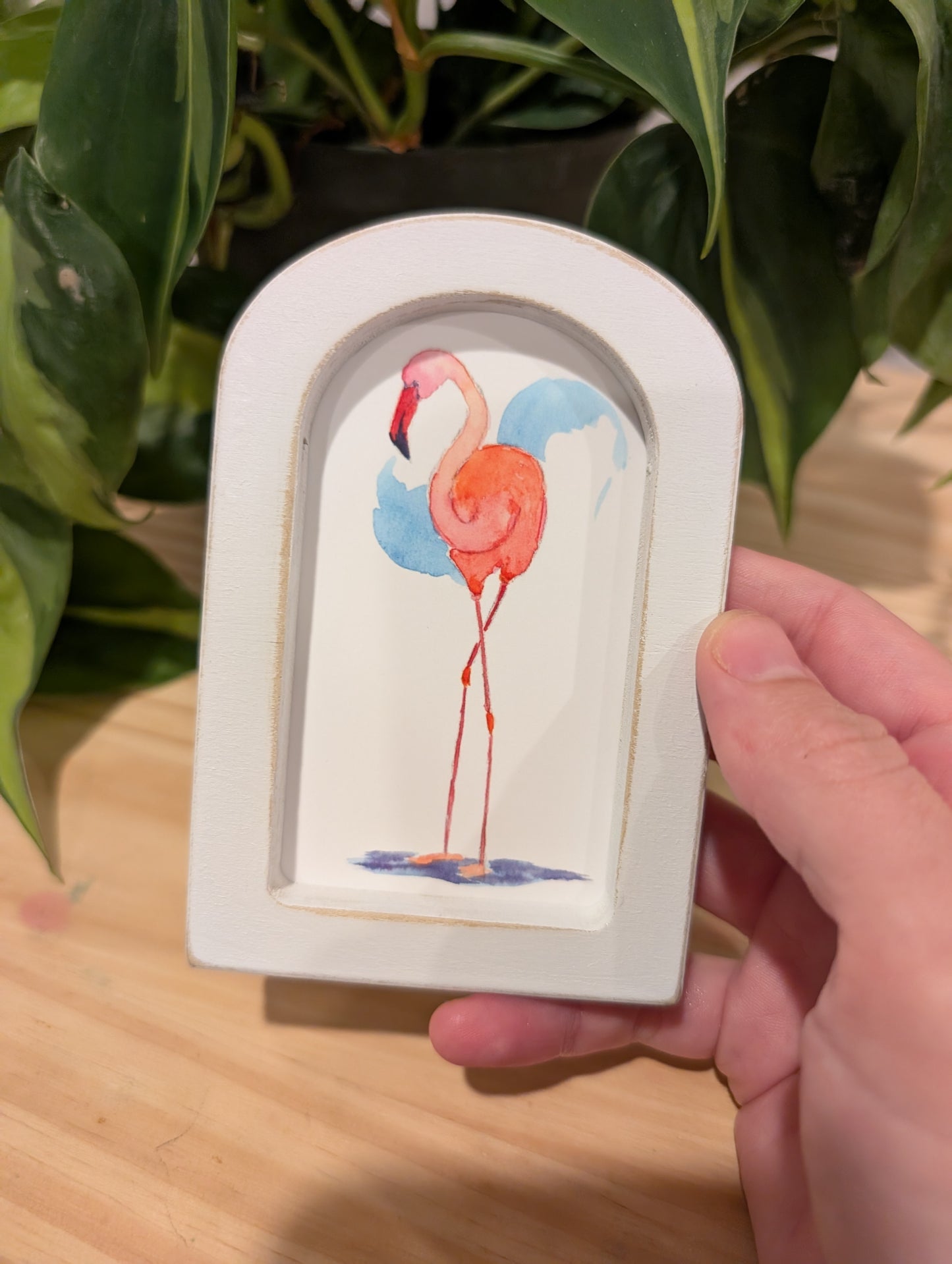 Mini Flamingo Art Print - Wood Arch Frame - Lora Cavallin Art