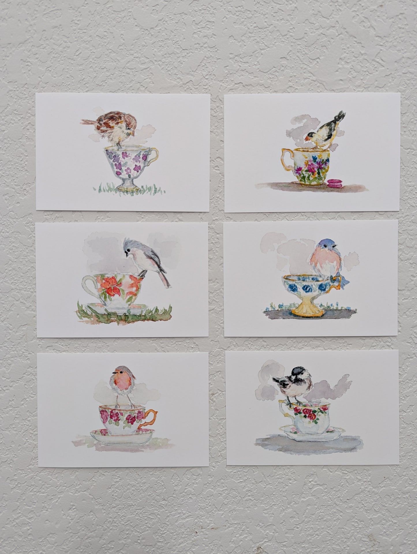 Six Bird and Teacup Art Prints