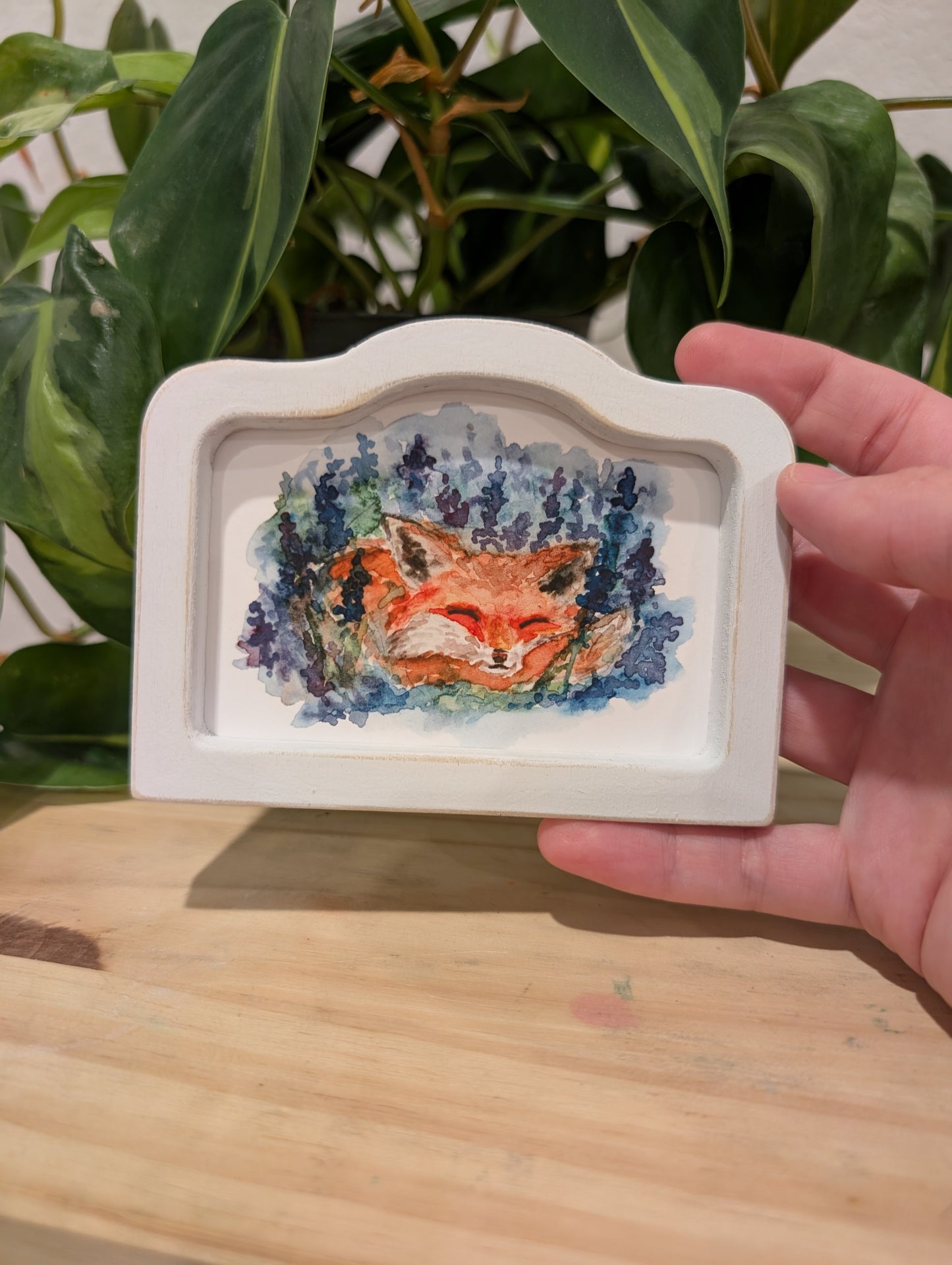 Mini Sleeping Fox Art Print - Wood Arch Frame - Lora Cavallin Art