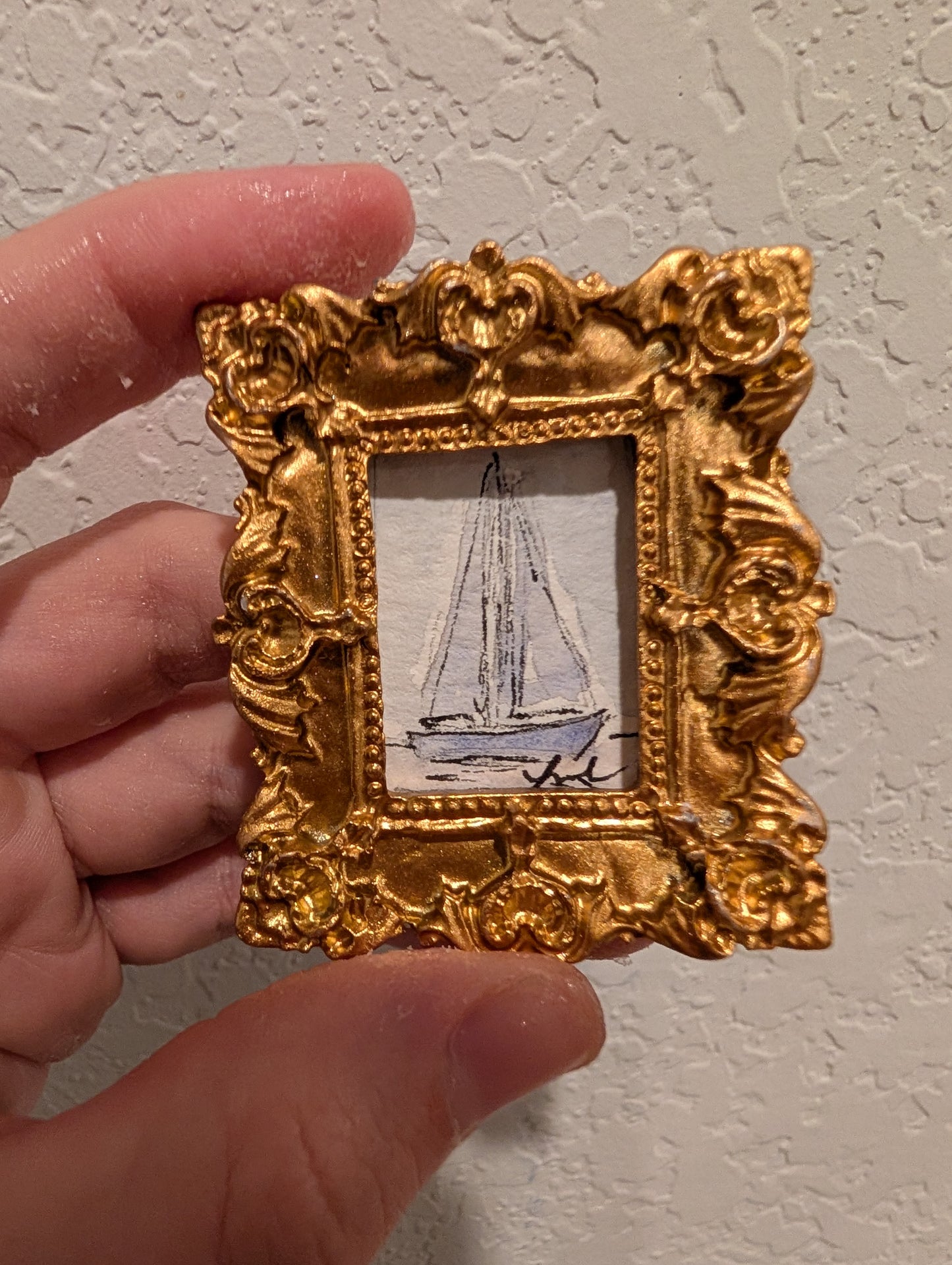 Mini Sailboat Painting - Original Watercolor Art by Lora Cavallin