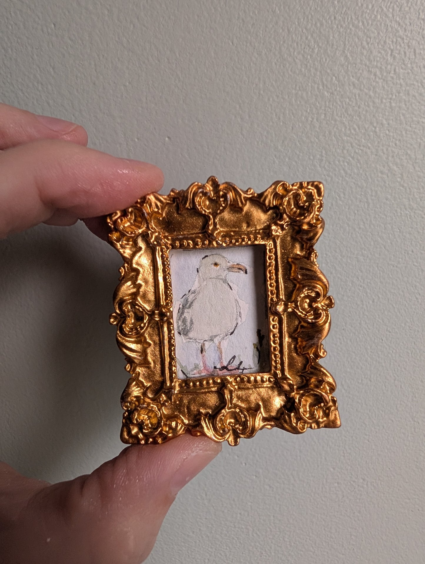 Mini Seagull Painting - Original Watercolor Art by Lora Cavallin