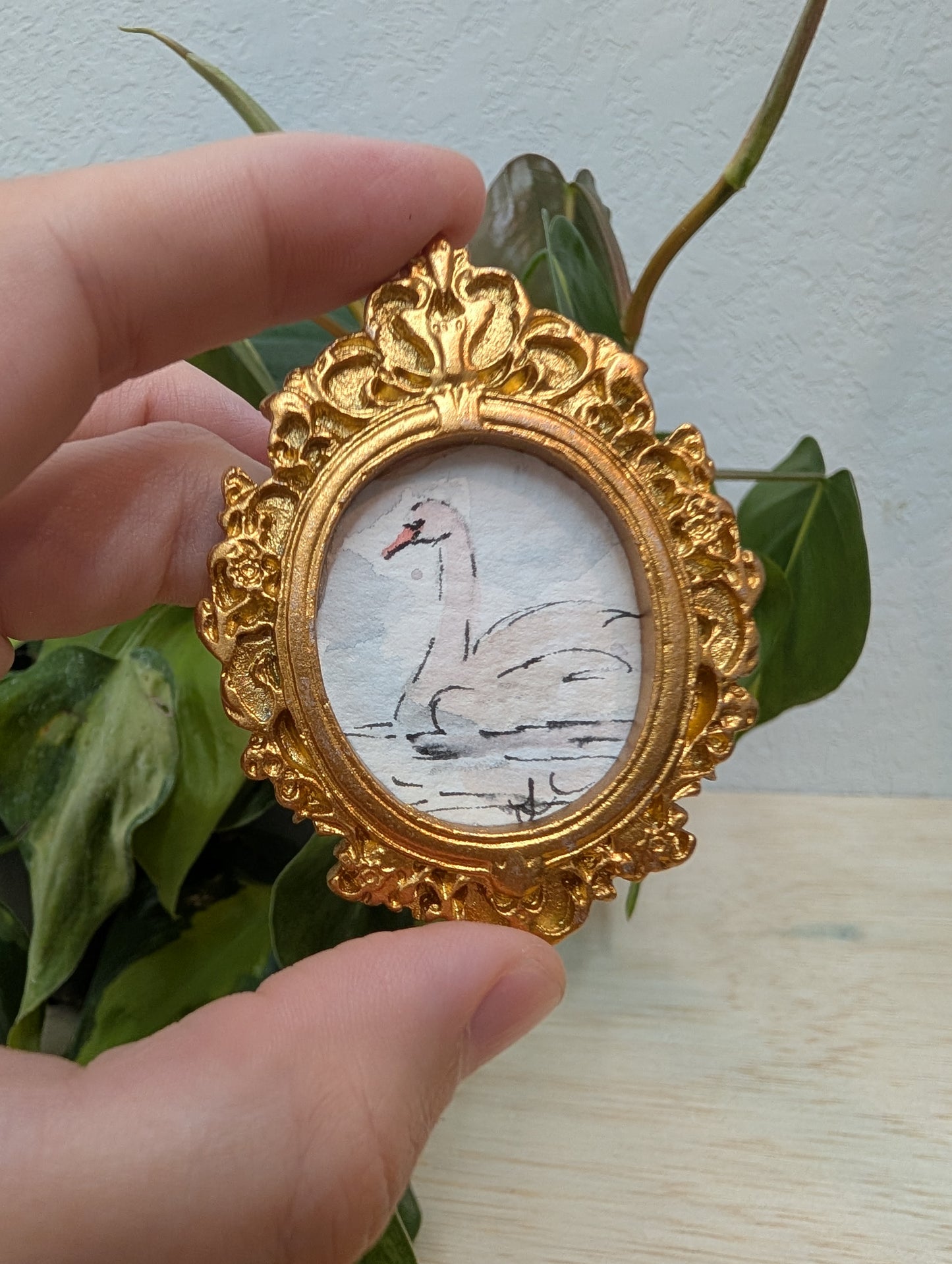 Mini Swan Painting - Original Watercolor Art by Lora Cavallin