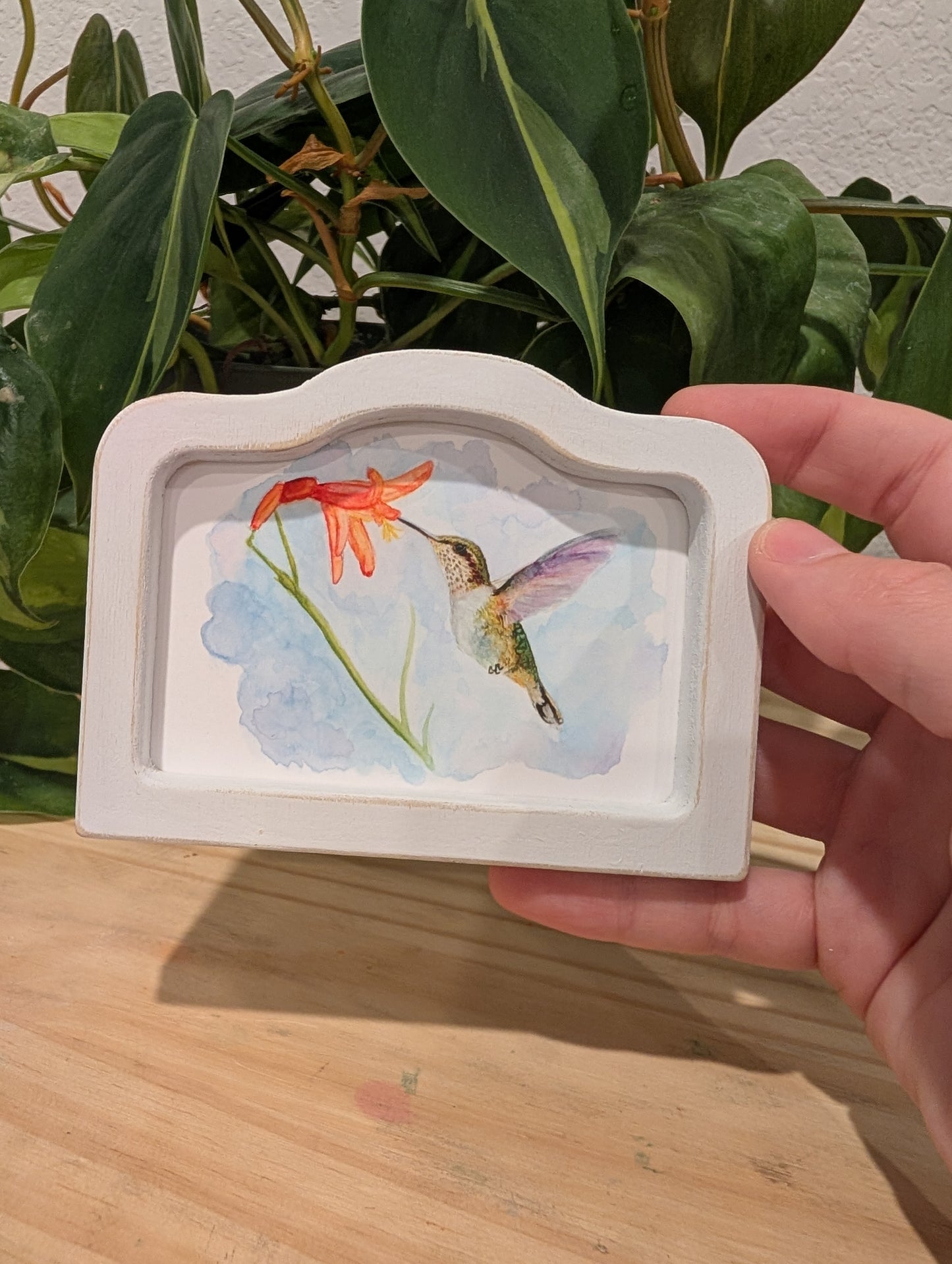 Mini Hummingbird Art Print - Wood Arch Frame - Lora Cavallin Art