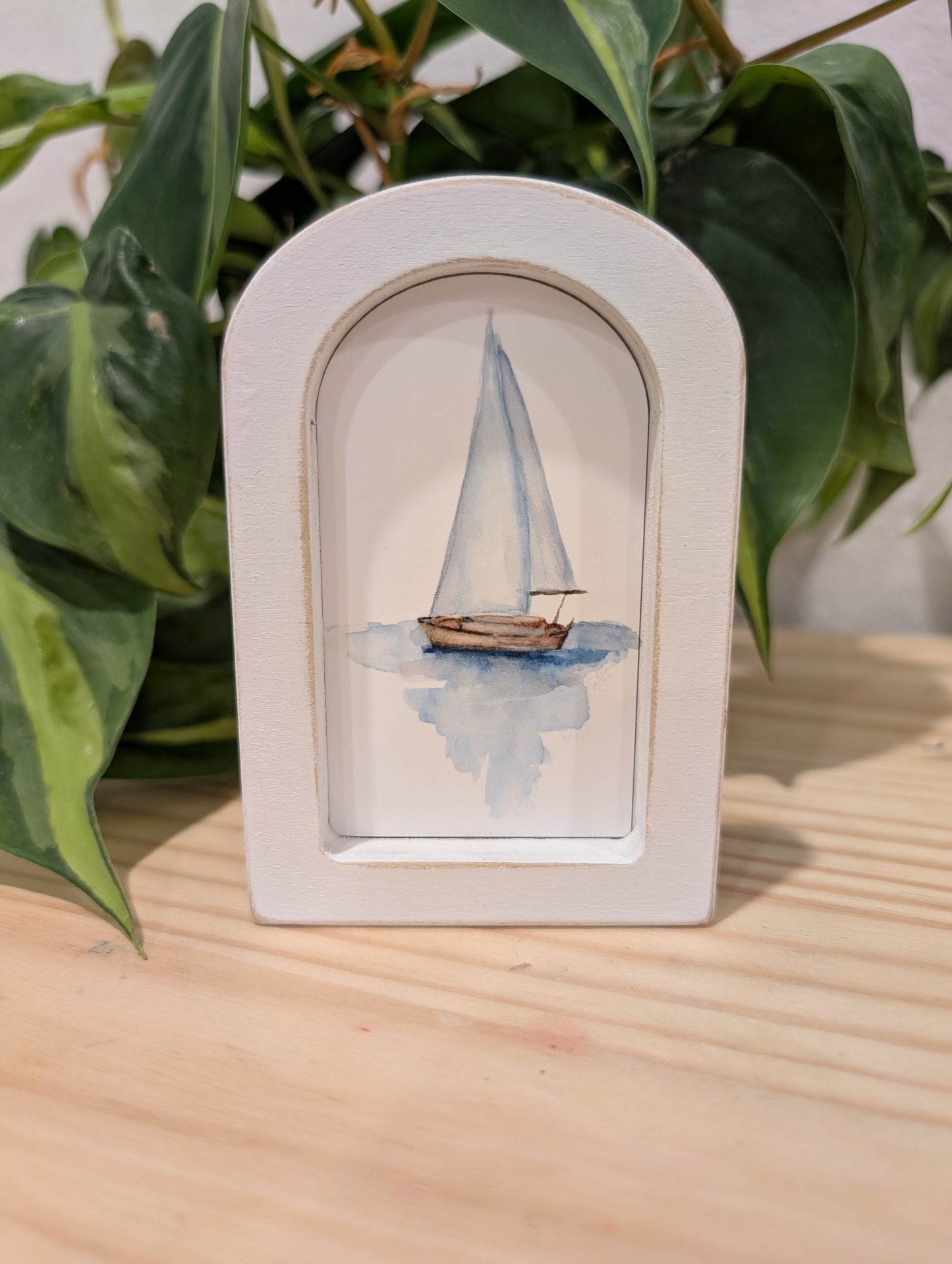 Mini Sailboat Art Print - Wood Arch Frame - Lora Cavallin Art