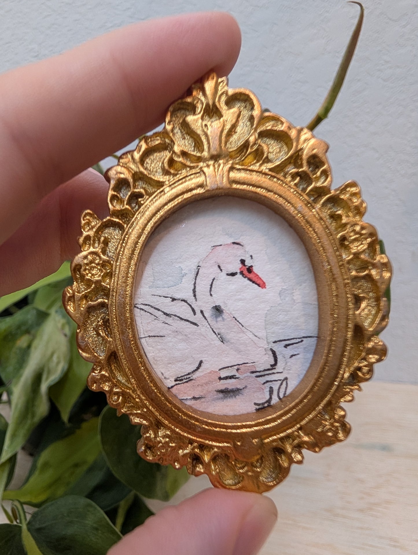 Mini Swan Painting - Original Watercolor Art by Lora Cavallin