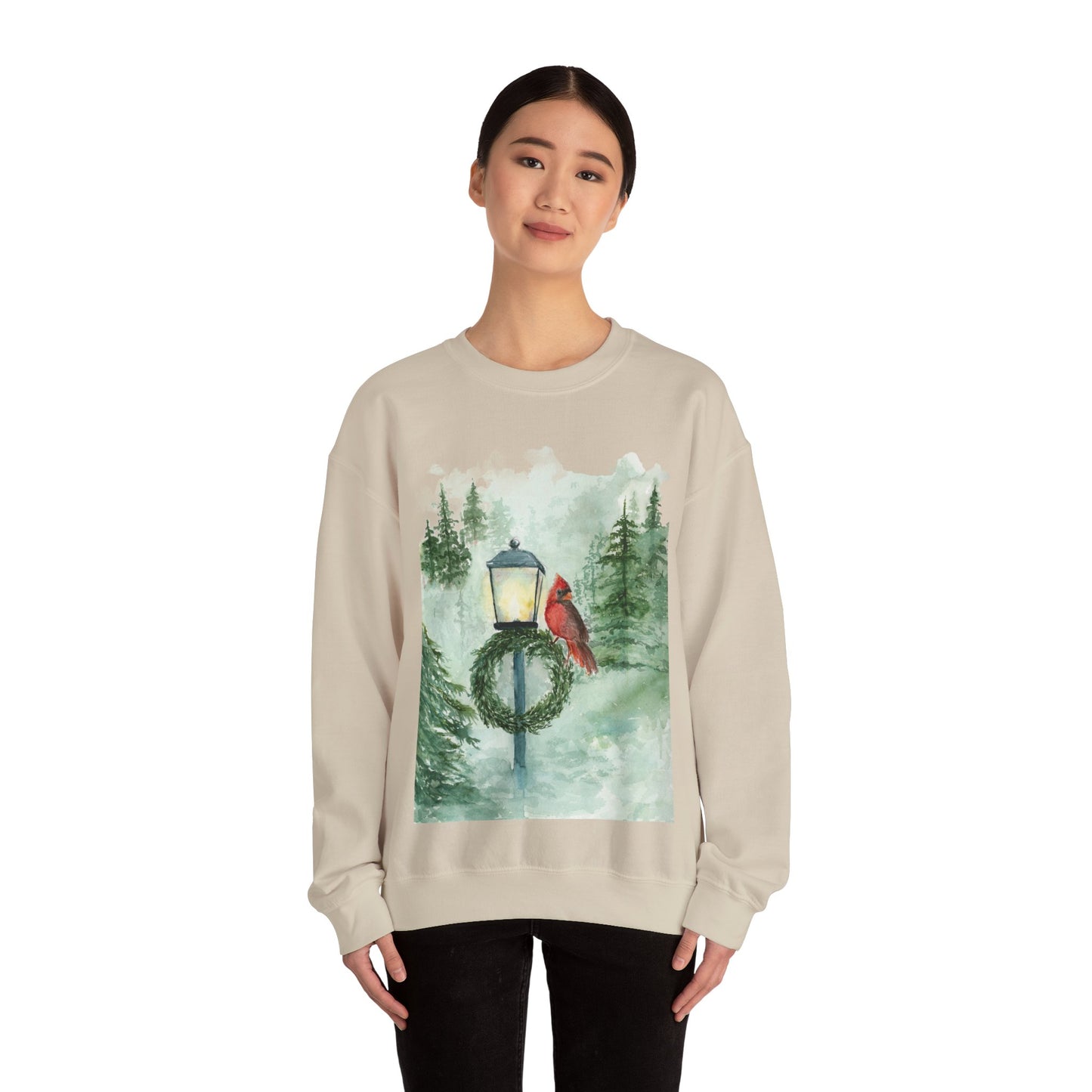 Crewneck Sweatshirt Red Cardinal Bird Watercolor Autum Vibes