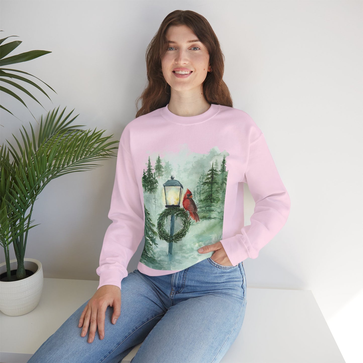 Crewneck Sweatshirt Red Cardinal Bird Watercolor Autum Vibes