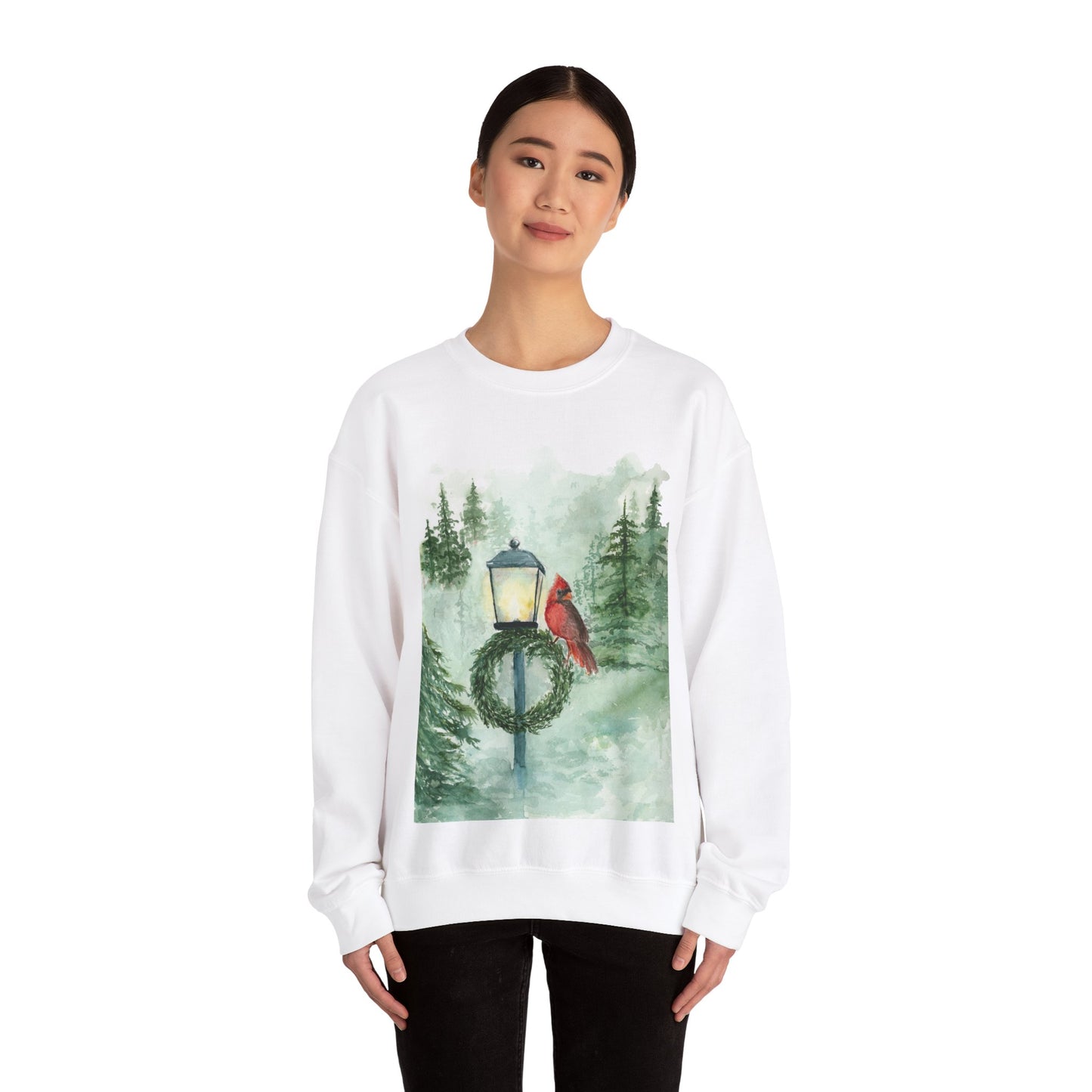 Crewneck Sweatshirt Red Cardinal Bird Watercolor Autum Vibes
