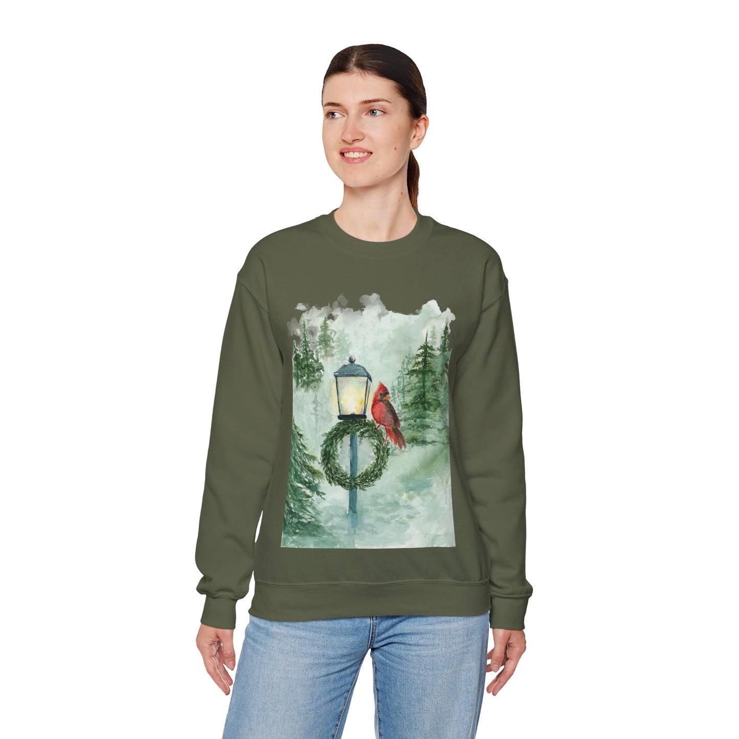 Crewneck Sweatshirt Red Cardinal Bird Watercolor Autum Vibes