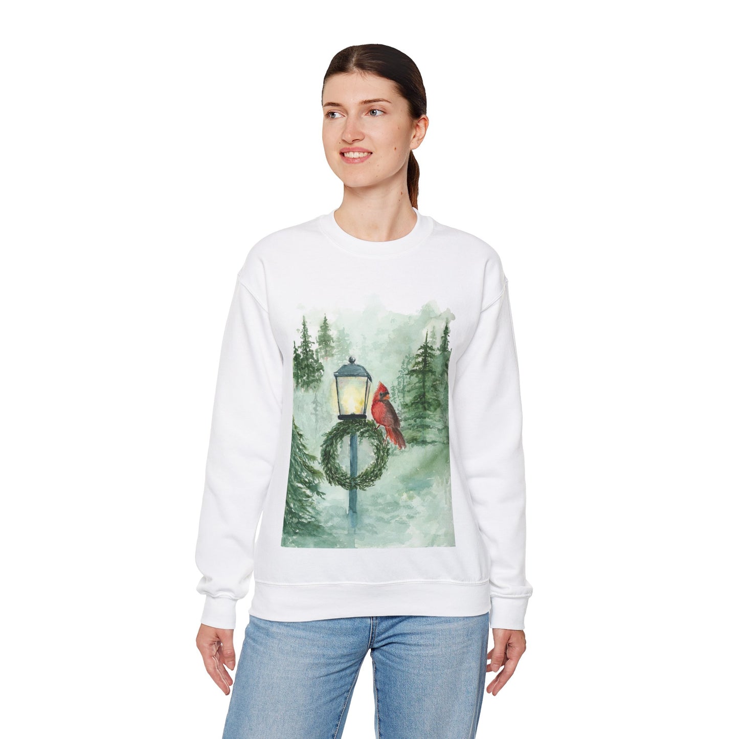 Crewneck Sweatshirt Red Cardinal Bird Watercolor Autum Vibes