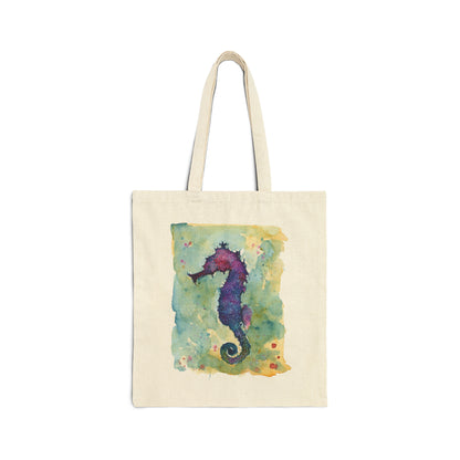 Sea Horse - Cotton Canvas Tote Bag - Painted by Lora Cavallin - Watercolor Art