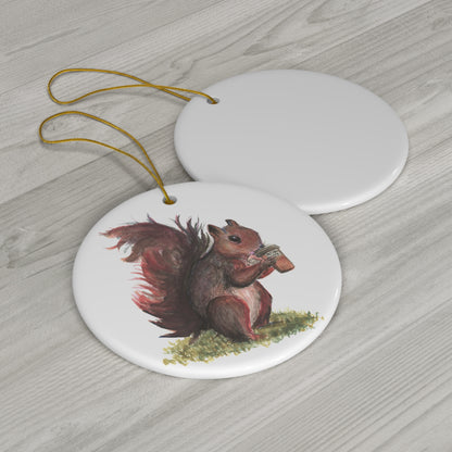 Ceramic Ornament, Whimsical Squirrel Drinking Coffee