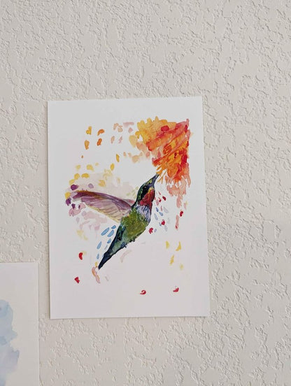 Set of 5 Hummingbird Art Prints – Unframed Watercolor Giclée Prints by Lora Cavallin – Bird Wall Art for Home Decor