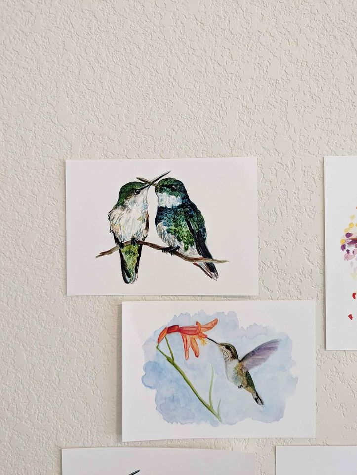 Set of 5 Hummingbird Art Prints – Unframed Watercolor Giclée Prints by Lora Cavallin – Bird Wall Art for Home Decor