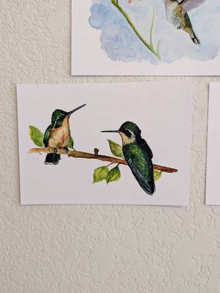 Set of 5 Hummingbird Art Prints – Unframed Watercolor Giclée Prints by Lora Cavallin – Bird Wall Art for Home Decor