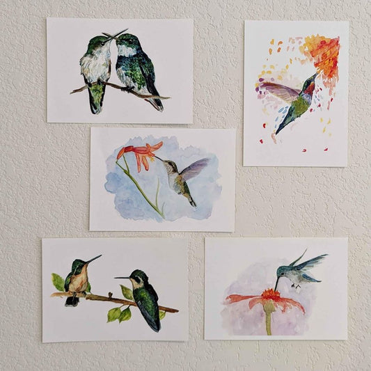 Set of 5 Hummingbird Art Prints – Unframed Watercolor Giclée Prints by Lora Cavallin – Bird Wall Art for Home Decor
