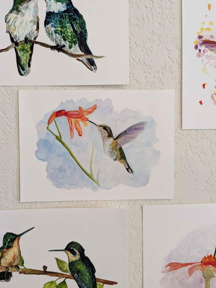 Set of 5 Hummingbird Art Prints – Unframed Watercolor Giclée Prints by Lora Cavallin – Bird Wall Art for Home Decor