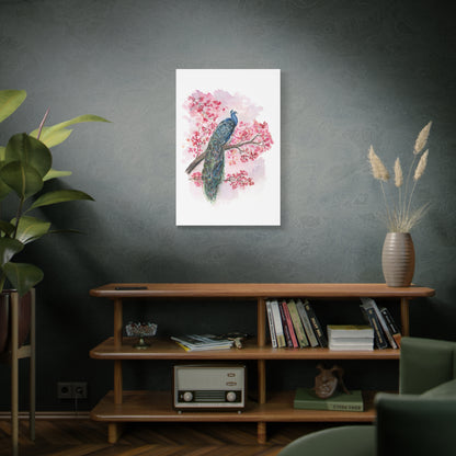 Peacock facing Right -  Stretched Canvas by Lora Cavallin