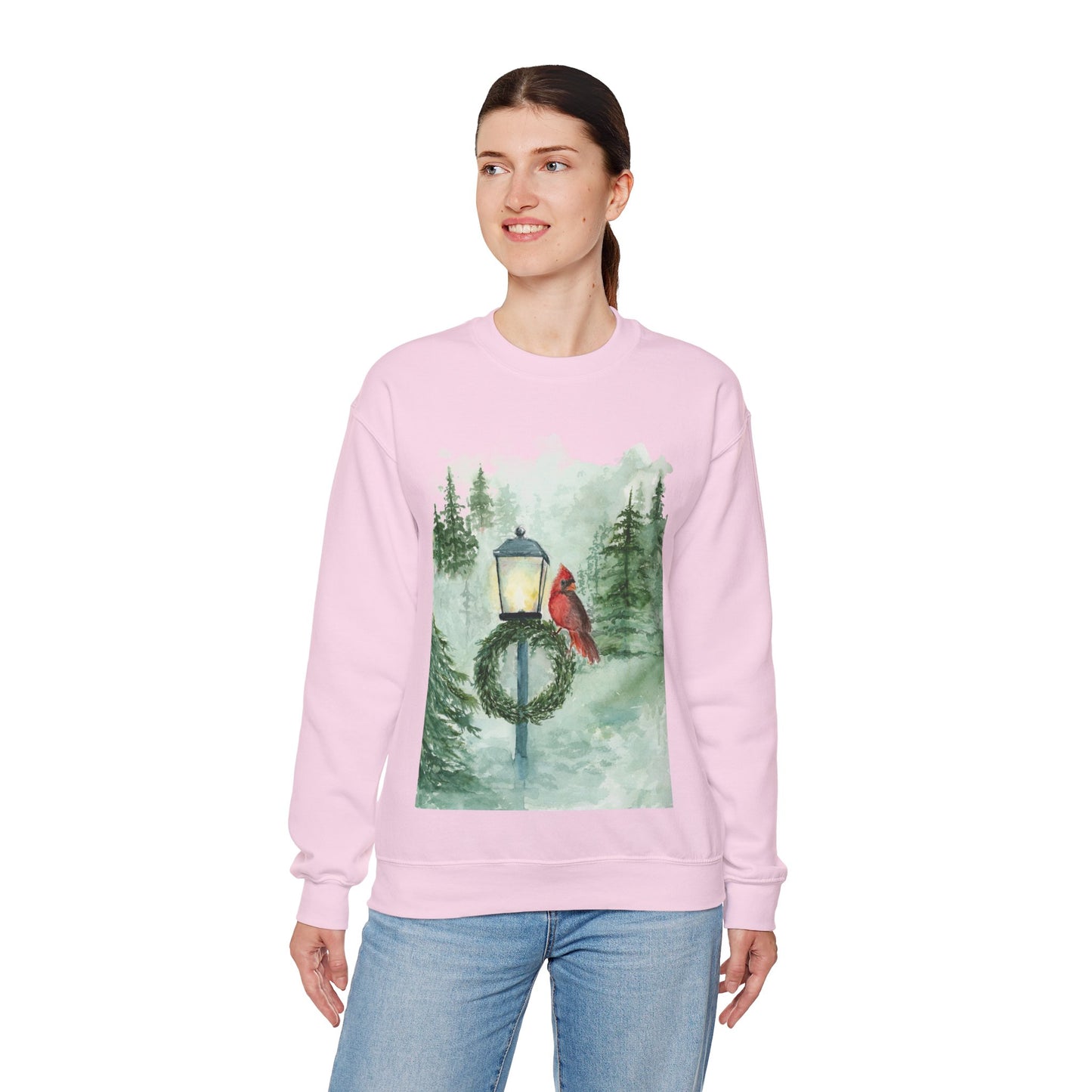 Crewneck Sweatshirt Red Cardinal Bird Watercolor Autum Vibes