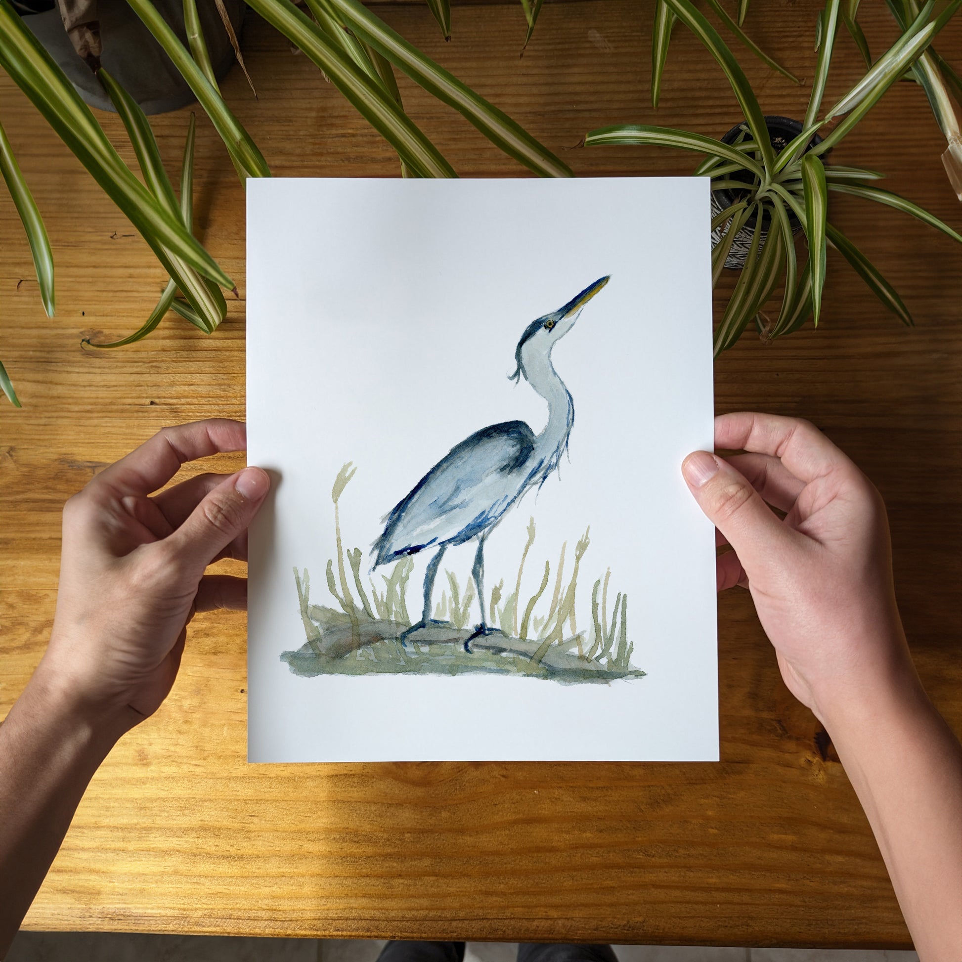 a person holding a card with a bird on it