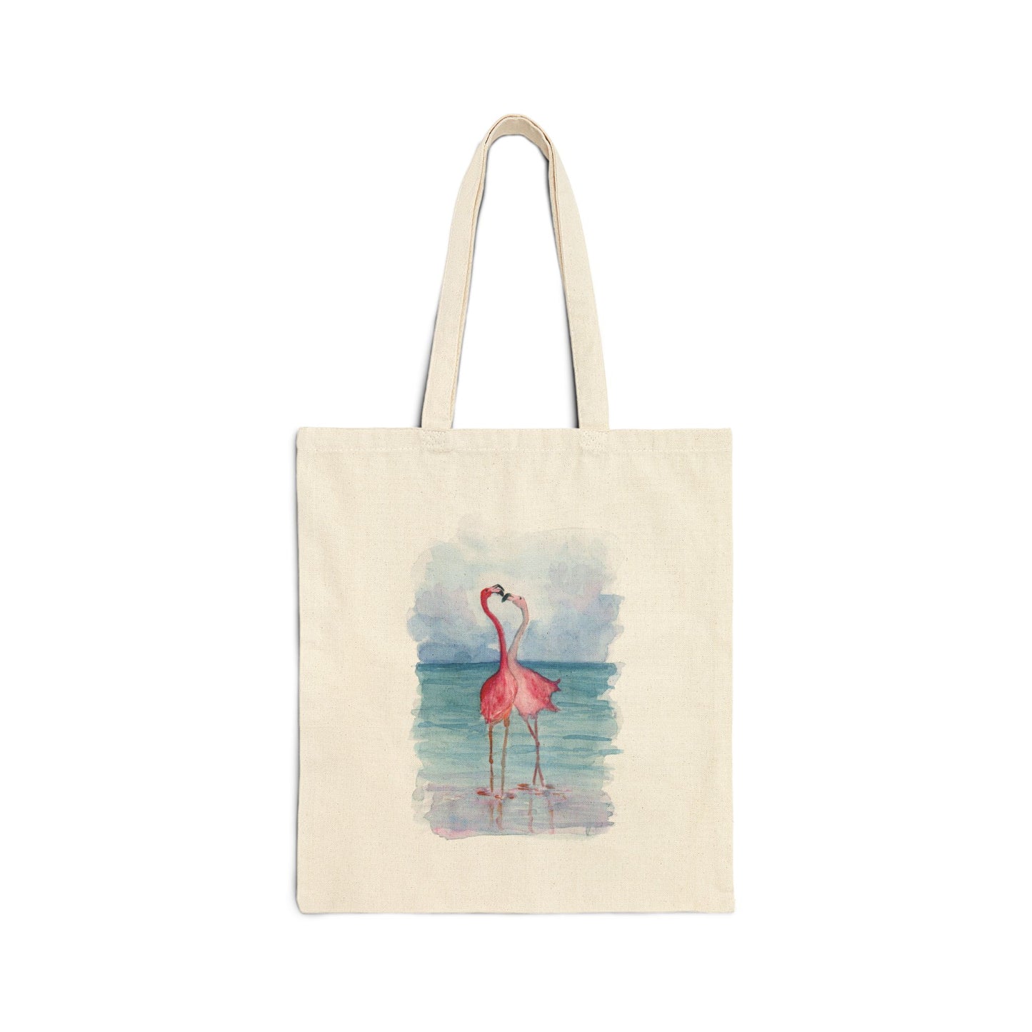 Flamingos in Love - Watercolor Canvas Tote Bag - Lora Cavallin Art