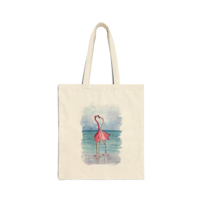 Flamingos in Love - Watercolor Canvas Tote Bag - Lora Cavallin Art