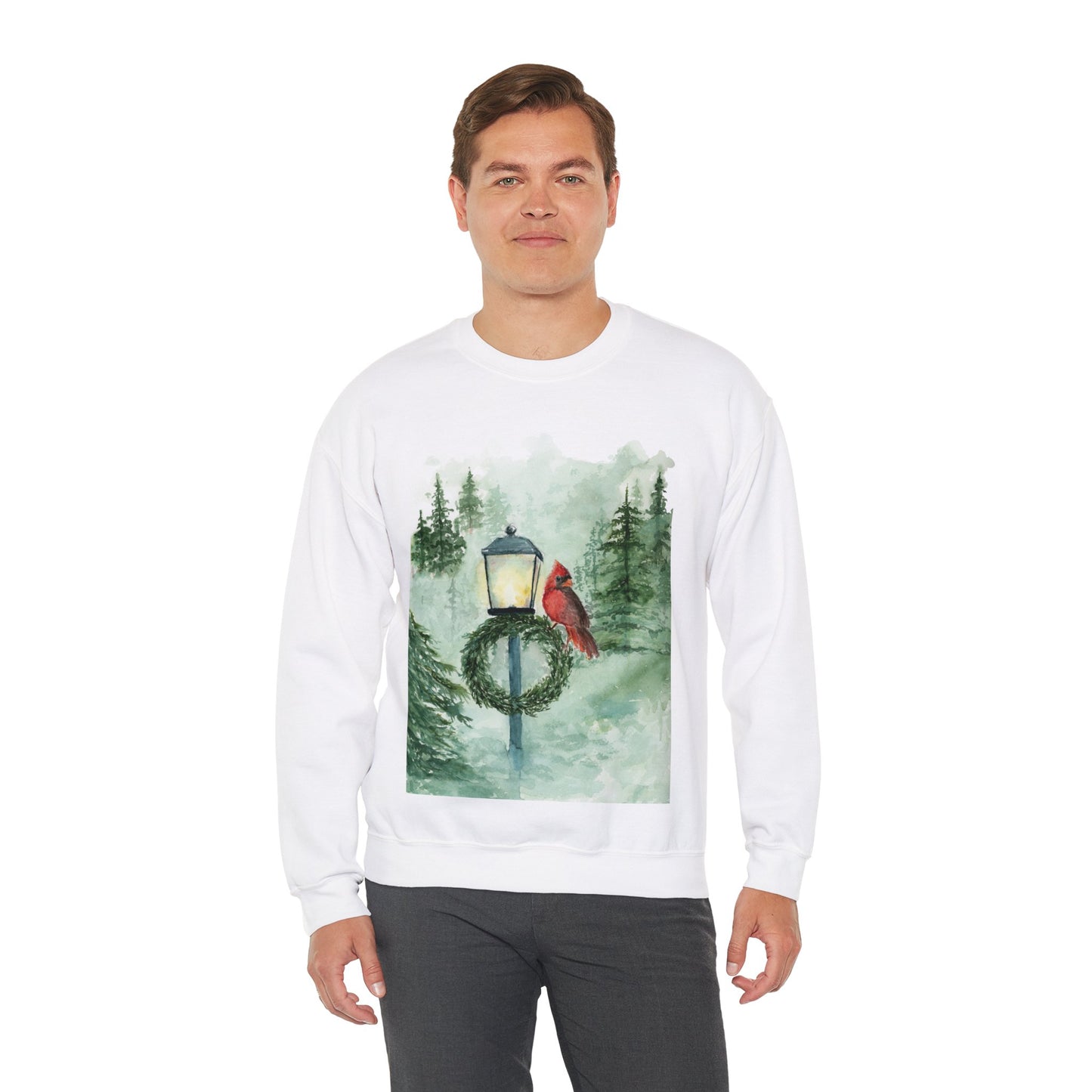 Crewneck Sweatshirt Red Cardinal Bird Watercolor Autum Vibes