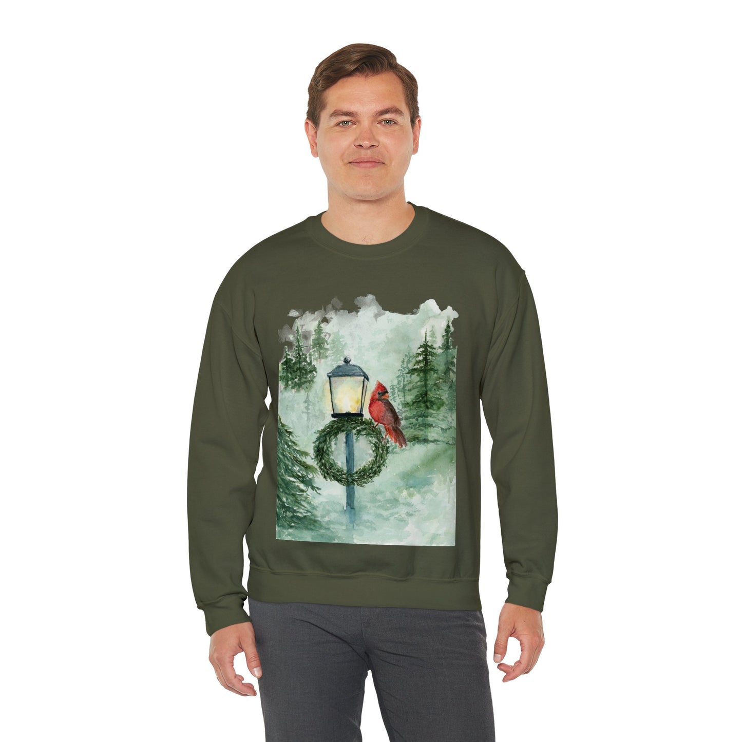Crewneck Sweatshirt Red Cardinal Bird Watercolor Autum Vibes