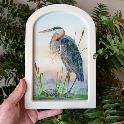 Blue Heron and Turtle - Large Arched Frame