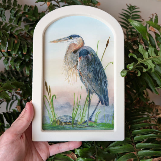 Blue Heron and Turtle - Large Arched Frame