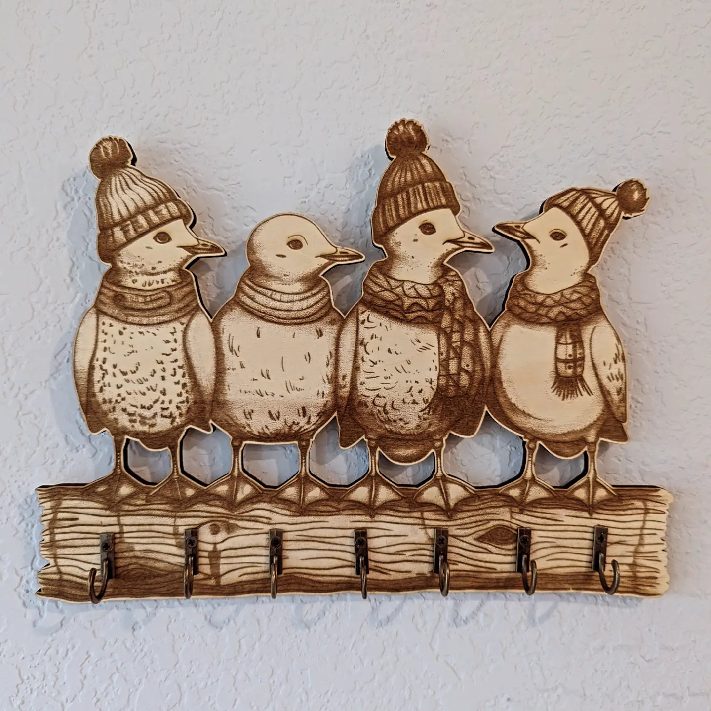 Cute Seagulls with hats & scarfs -key hanger