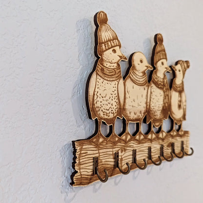 Cute Seagulls with hats & scarfs -key hanger