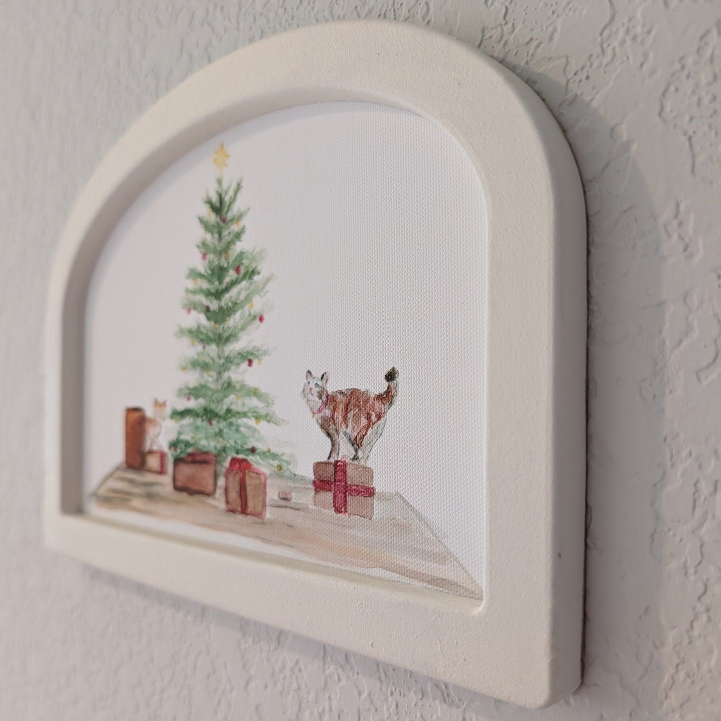 Cats and Christmas Watercolor - Large Arched Frame