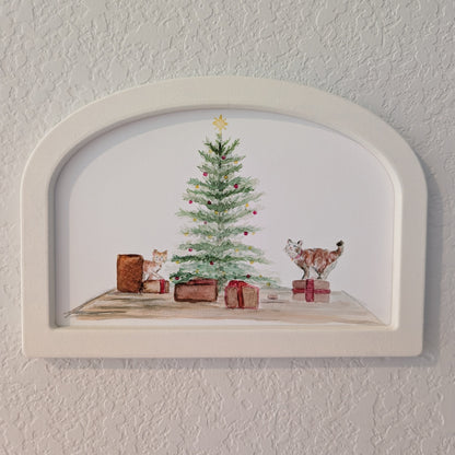 Cats and Christmas Watercolor - Large Arched Frame