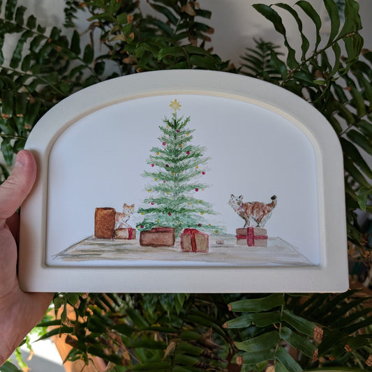 Cats and Christmas Watercolor - Large Arched Frame