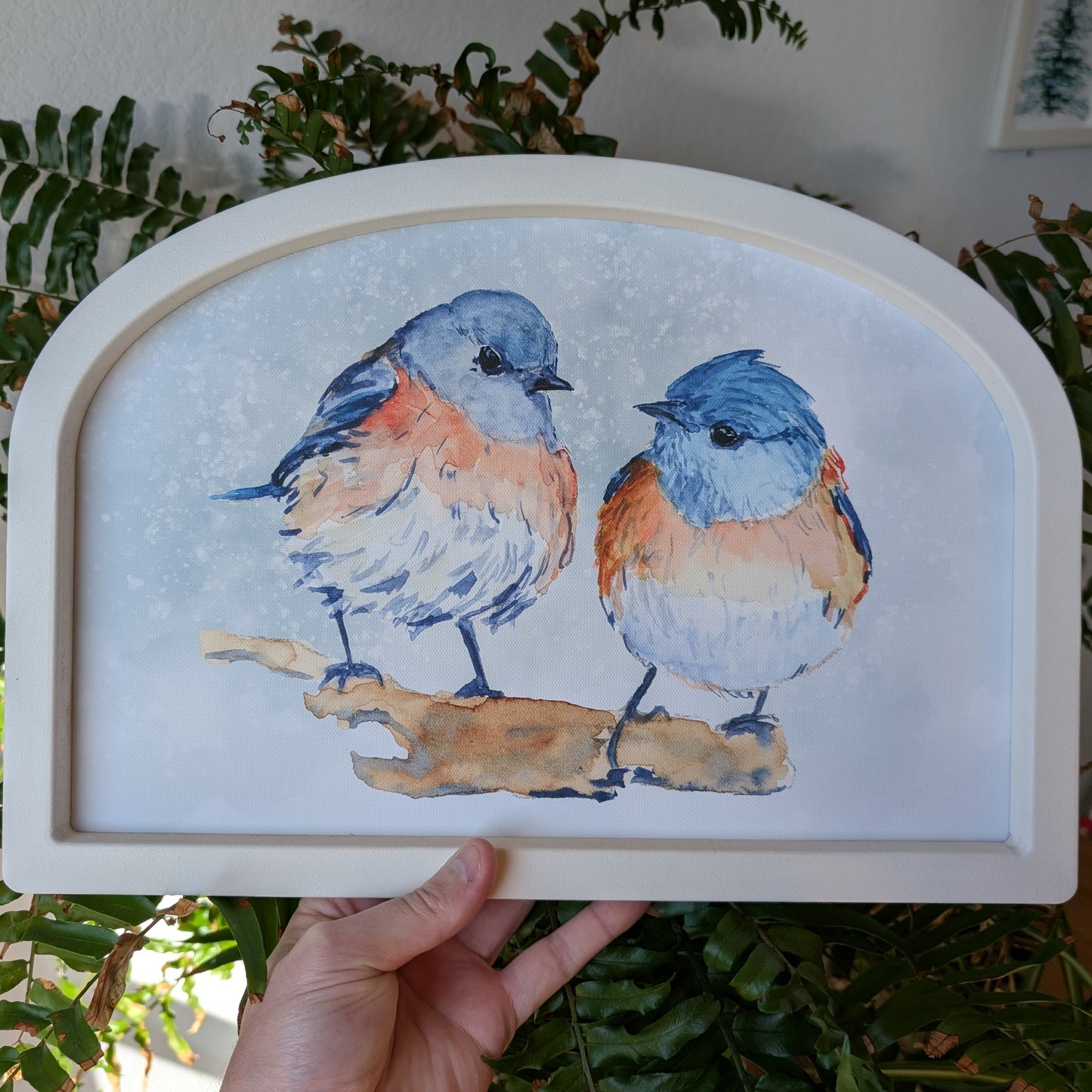 Blue Bird Pair Watercolor - Large Arched Frame