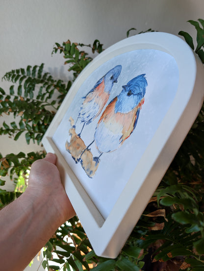 Blue Bird Pair Watercolor - Large Arched Frame