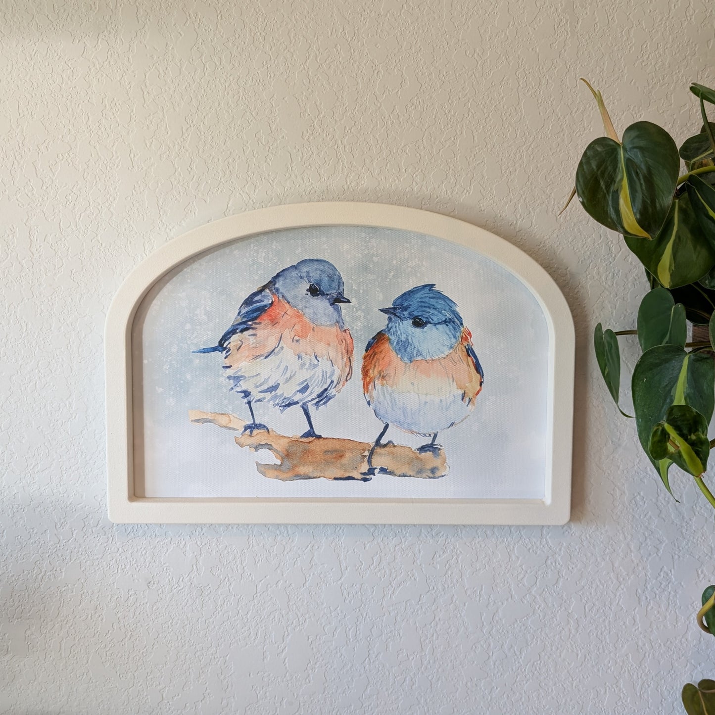 Blue Bird Pair Watercolor - Large Arched Frame