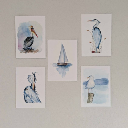 Coastal Art Prints - Set of 5 - Lora Cavallin Art - Not Framed Prints Only -  Print Set