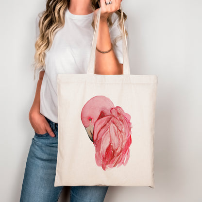Flamingo Preening Watercolor Canvas Tote Bag