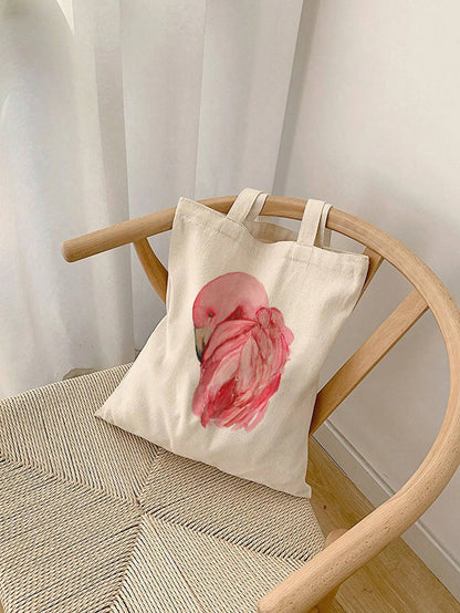 Flamingo Preening Watercolor Canvas Tote Bag