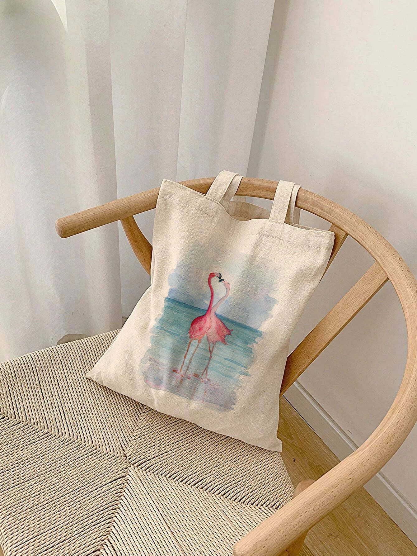 Flamingos in Love - Watercolor Canvas Tote Bag - Lora Cavallin Art