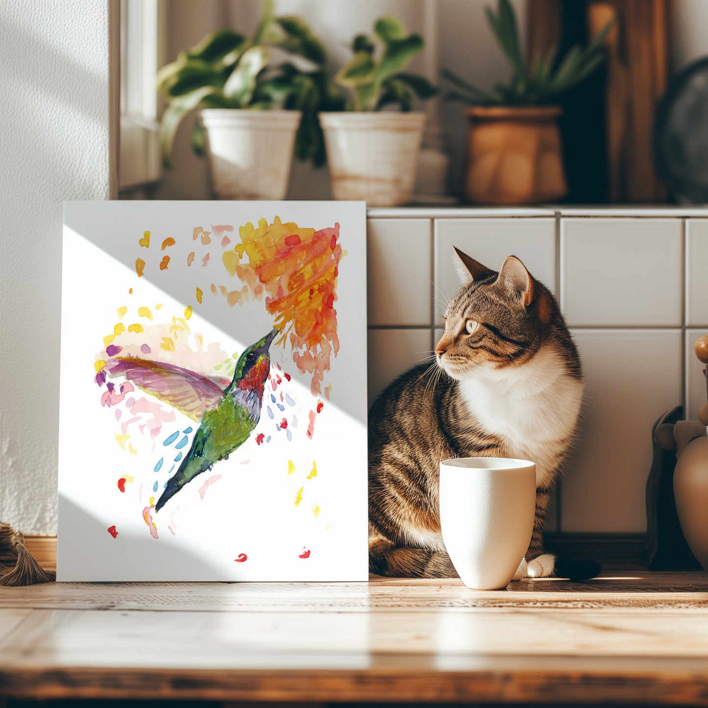 Vibrant Hummingbird Haven Watercolor Print - Lora Cavallin Art - Not Framed Print Only