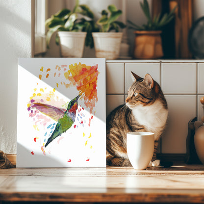 Vibrant Hummingbird Haven Watercolor Print - Lora Cavallin Art - Not Framed Print Only