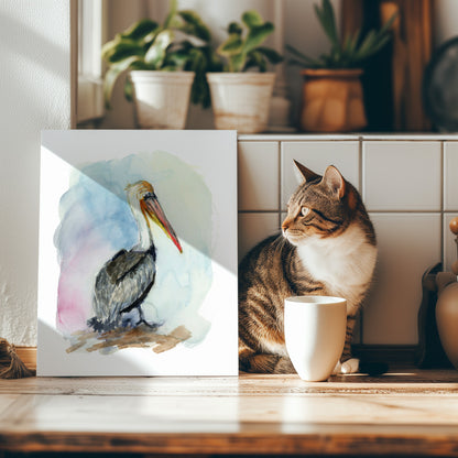 Pelican's Pastel Paradise Watercolor Print - Lora Cavallin Art - Not Framed Print Only