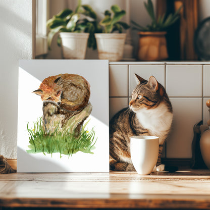 Dreamy Fox Nap Print - Lora Cavallin Art - Not Framed Print Only