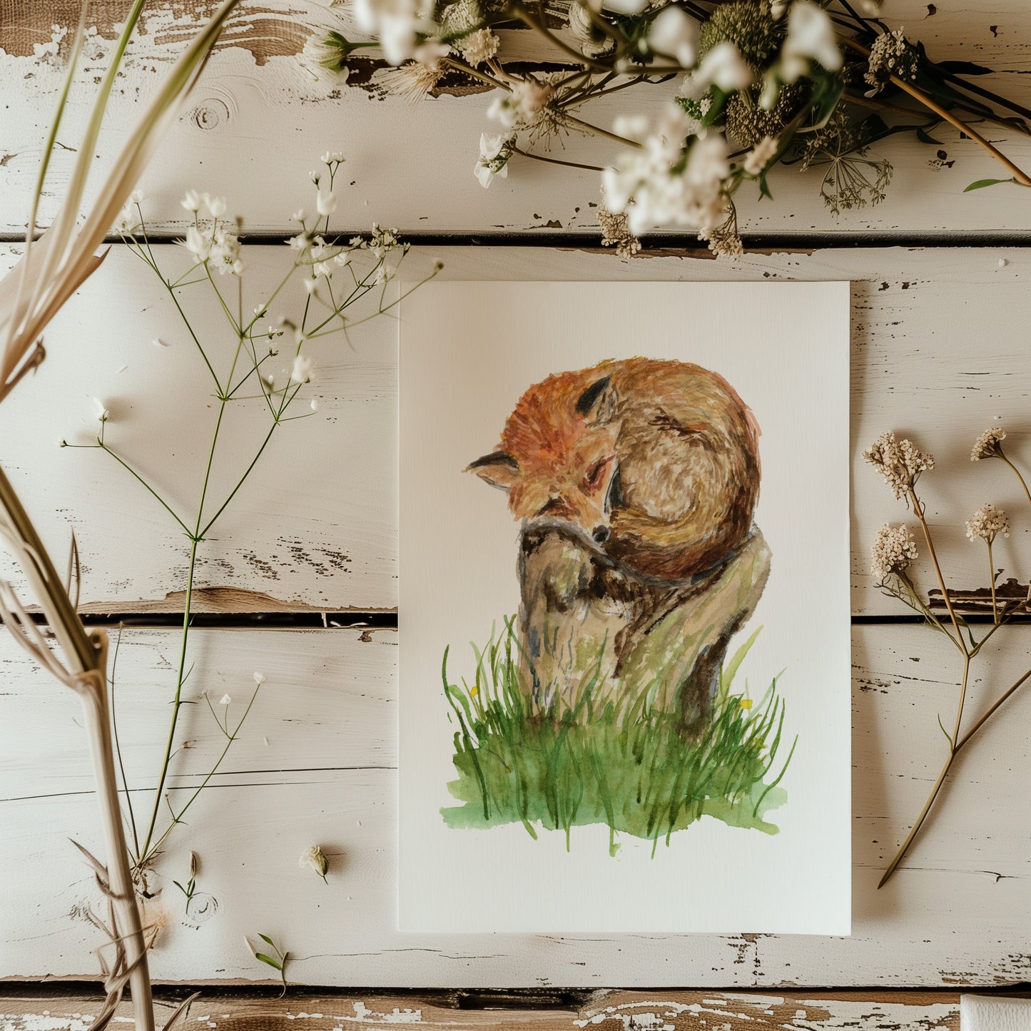 Dreamy Fox Nap Print - Lora Cavallin Art - Not Framed Print Only