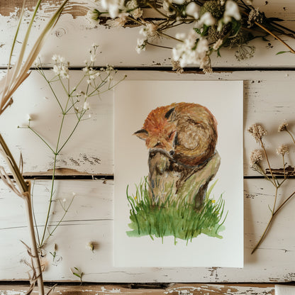 Dreamy Fox Nap Print - Lora Cavallin Art - Not Framed Print Only
